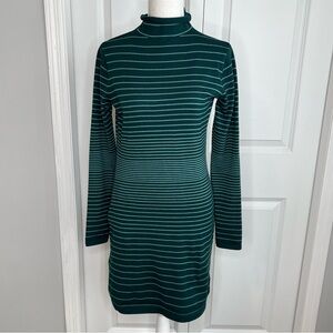 Title Nine Green Stripe Synergy Mock Neck Long Sleeve Sweater Dress Small Slim